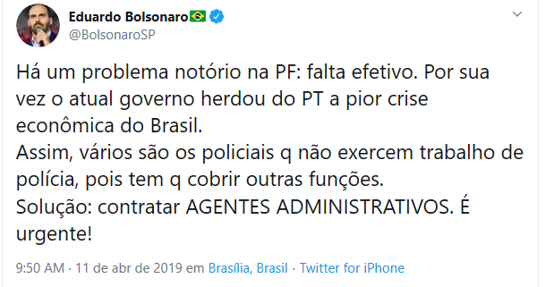SINPECPF's tweet photo. @BolsonaroSP @SF_Moro Pergunte se o ministro planeja reforçar e valorizar a carreira administrativa da Polícia Federal como forma de coibir os desvios de função. Problema que o deputado conhece bem! https://t.co/UXiSBUQ4Pv