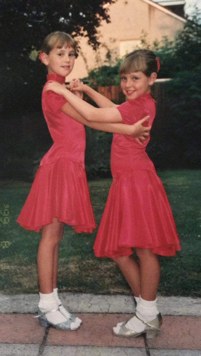 Where it all started. My first dance partner... my twin sister! I was the bossy one 😂! Our first pair of dance shoes and dresses and I remember coming home from school and trying them on and not wanting to take them off.... felt like a princesses!!!