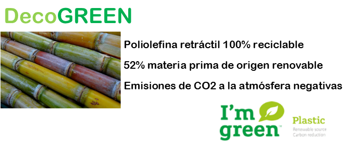 embavin_sl's tweet image. Presentamos nuestra nueva poliolefina retráctil DecoGREEN. Formulada con un 52% de bio-polímeros obtenidos a partir de la caña de azúcar. 
100% reciclable y con saldo de emisiones de #CO2 negativo.
Nosotros #somoverdes y tú?
#NoCulpesAlPlástico
#plásticos