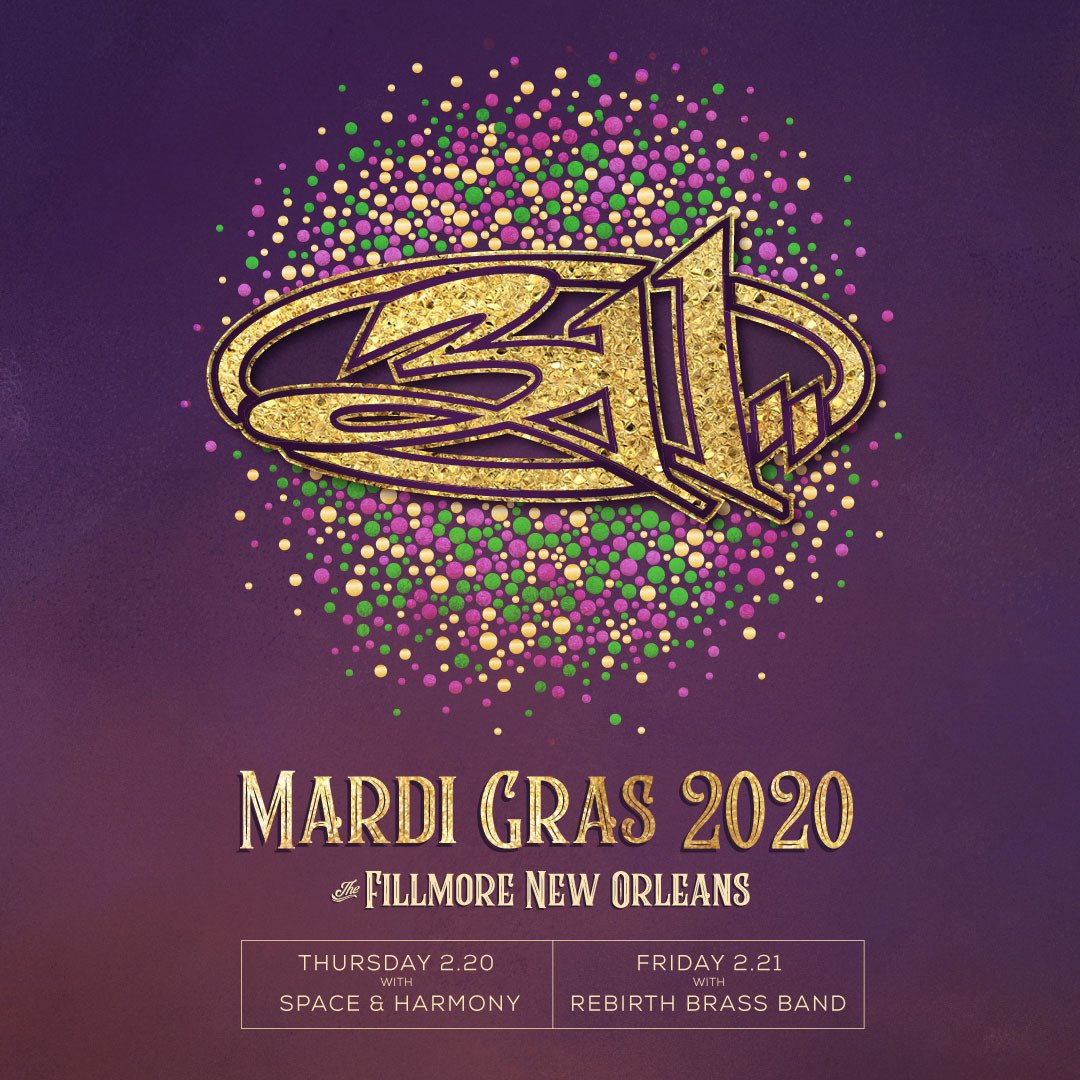 Pumped to be joining in on the Carnival spirit with the OG’s <a href="/311/">311</a> at <a href="/TheFillmoreNOLA/">The Fillmore New Orleans</a> on February 20th!

🎫 👉🏻 livemu.sc/2ucOef1