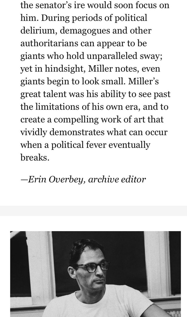cameronghood's tweet photo. Icymi, be sure to read this week’s @NewYorker Classics newsletter, featuring Arthur Miller on why he wrote “The Crucible”: https://t.co/zIB8LJVZbB https://t.co/4fmYy2J7wZ