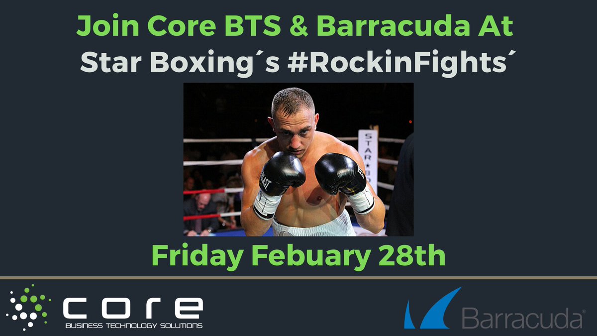 DavidM8145's tweet photo. Join us at our Award-Winning #CoreInYourCorner event series with @barracuda for @StarBoxing #RockinFights!
🔒🥊
Learn about how #Sentinel can protect your network and watch a great night of Boxing!
#CyberSecurity @CoreBTSLI @LifeOfCletus
Buy Tickets Here!
https://t.co/eHsiUTvVva https://t.co/4Zn4taezKN
