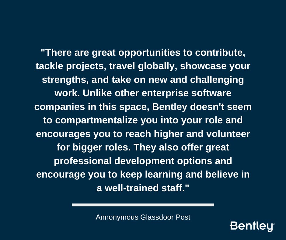 BentleySysHR's tweet photo. How do our colleagues really feel about working at Bentley? https://t.co/7EYC5RDb84 https://t.co/7ZdmyF48ZQ
