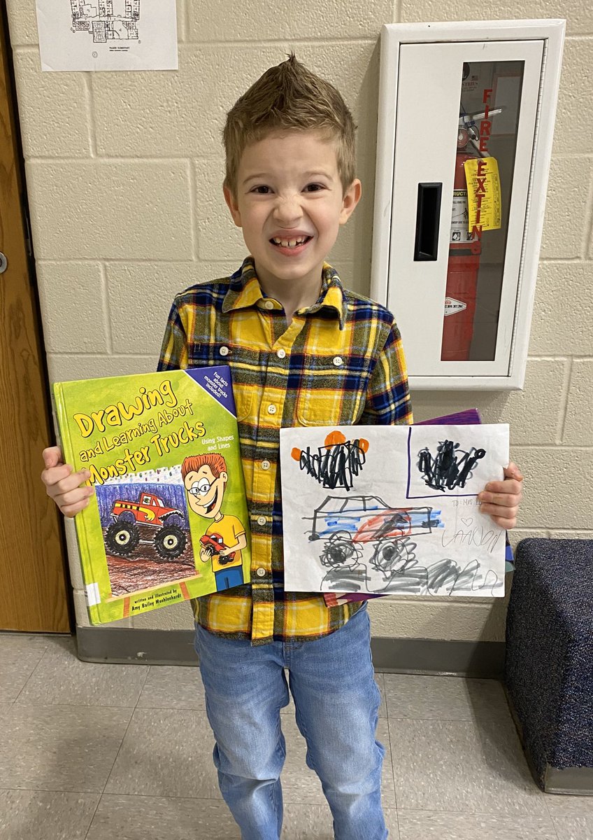 What a way to start my day!!!This 1st grade Star came to the Library looking for drawing books, and this morning I got a masterpiece!           🌟💙📚#walstars <a href="/MrsBuhrow/">Mrs. Buhrow</a>