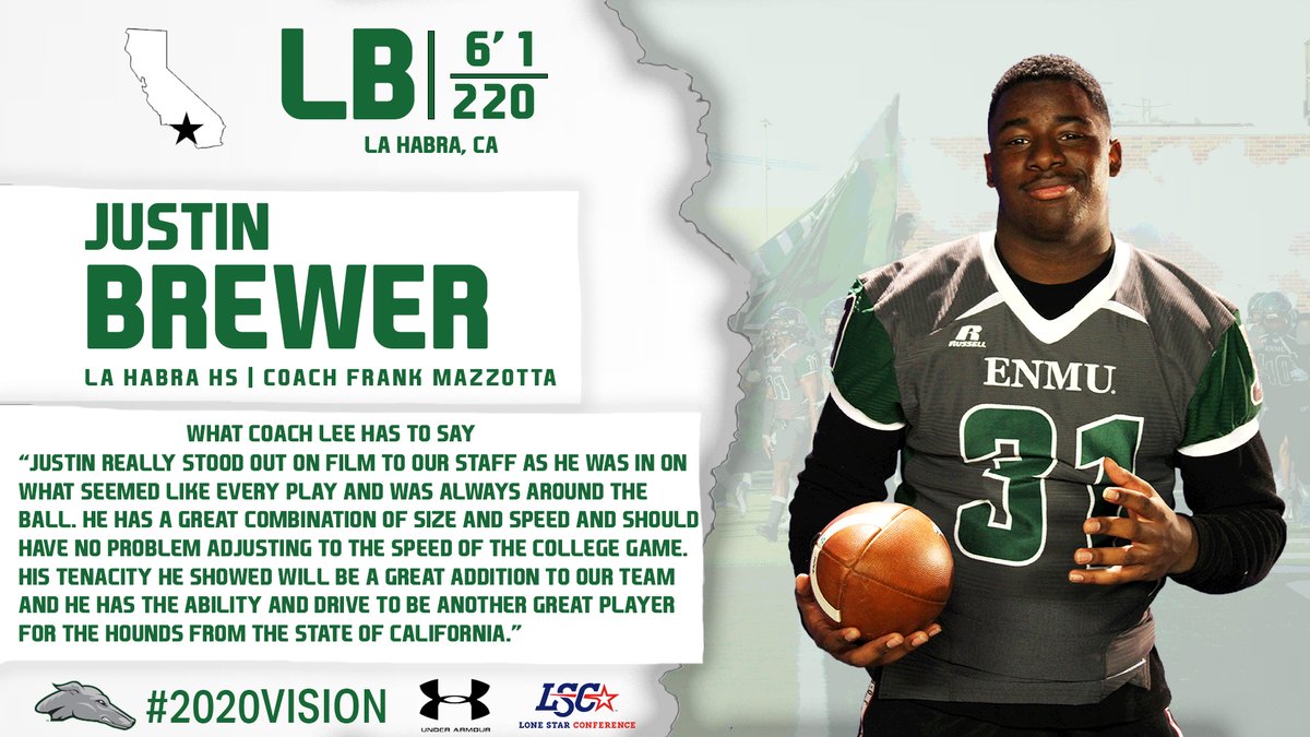 ENMUAthletics's tweet photo. FB | JUSTIN BREWER IS IN!

Another La Habra High School product will join @ENMUFootball and add to a deep 2020 linebacker recruiting class for the Hounds! Welcome to the Greyhound Family Justin! https://t.co/zXWfHqg5kd