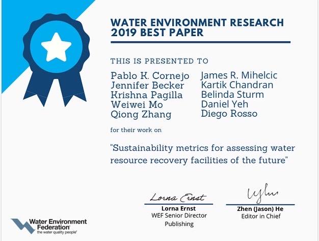 I published a paper that received the Water Environment Research 2019 Best Paper Award from the Water Environment Federation (WEF). 🙏🏼🙌🏼✊🏼 #sustainability #wastewater #resourcerecovery #wer @Commander_Cero