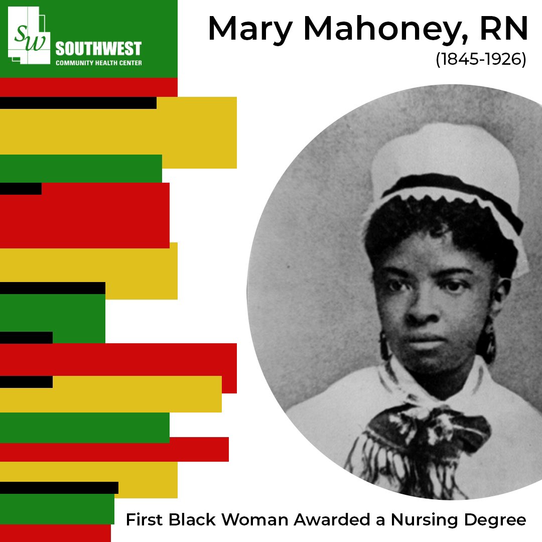 SouthwestCHC's tweet photo. Mary Eliza Mahoney the first black woman to complete and become a registered nurse. She was inducted into both the Nursing Hall of Fame and the National Women’s Hall of Fame.
#BlackHistoryMonth2020
#BHM2020
#BlackLeadersinHealthcare
#swchc https://t.co/pn7p3HqnIi