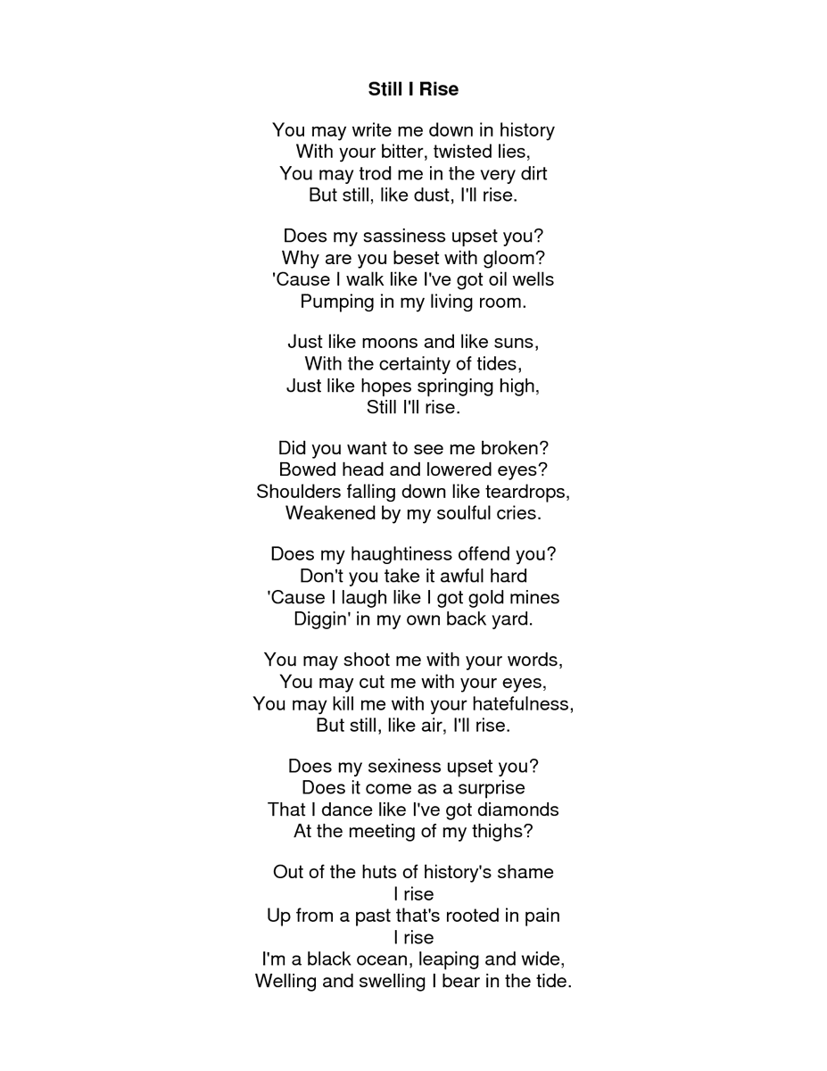 IntCulturalTCC's tweet photo. Still I Rise
BY MAYA ANGELOU
https://t.co/G3j30R4zcN https://t.co/FzKSC55obk
