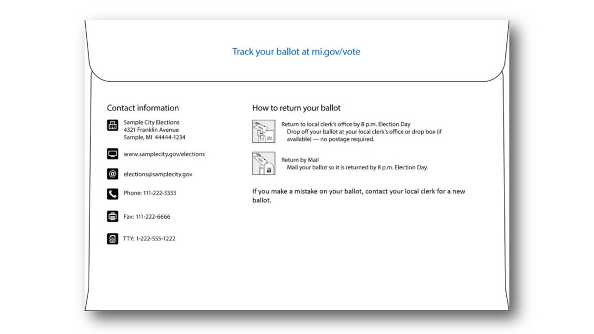 The back of the blue envelope that absentee voters will receive in the mail.