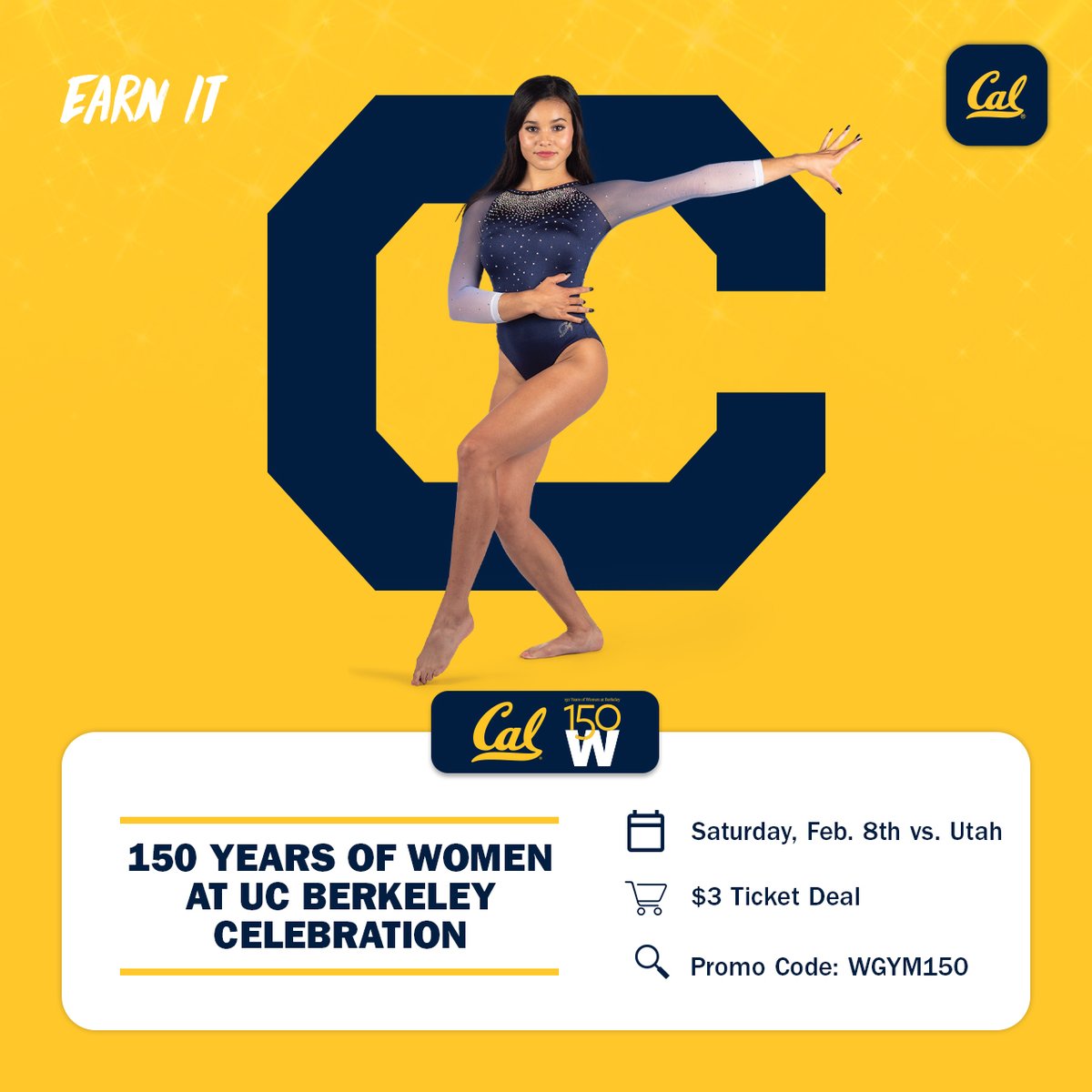 Let two of the nation's top #NCAAGym programs dazzle you for just $3 in celebration of <a href="/WomenatCal150/">BerkeleyWomen150</a>.

Enter code WGYM150 at calbea.rs/31vUsmh to purchase.