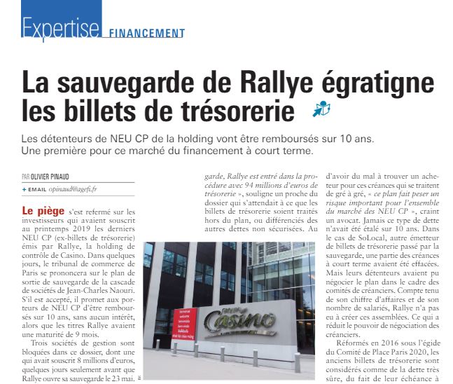 OlivierPinaud's tweet photo. La sauvegarde de #Rallye a aussi pris au piège les porteurs de #NEUCP (ex billets de trésorerie) de la holding. Ils seront remboursés sur 10 ans, pour des titres à très court terme. A lire dans l'Agefi Hebdo de cette semaine. @AgefiFrance https://t.co/TGioG4uSuh https://t.co/7WATfF4ZKh
