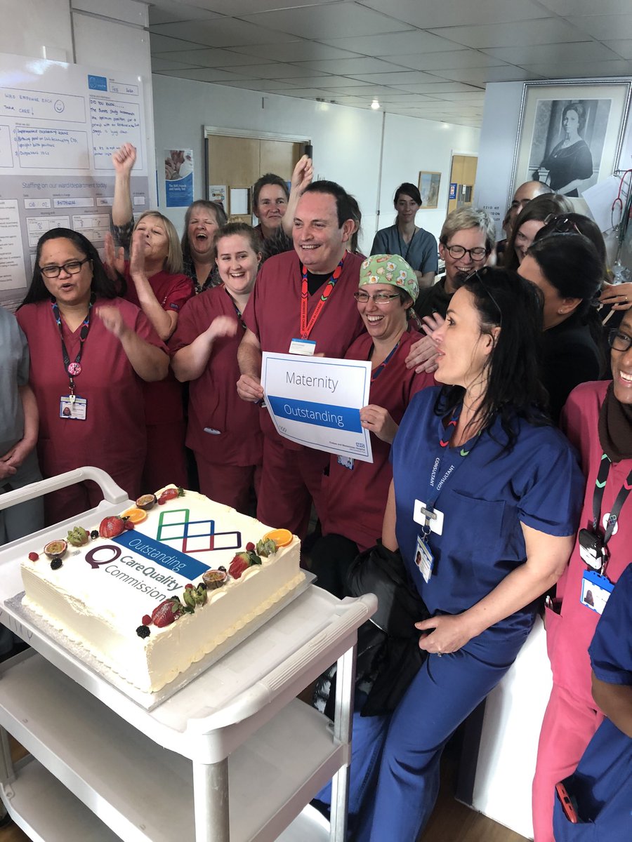 Our very happy and proud maternity team ⁦<a href="/WestMidHospital/">West Middlesex University Hospital</a>⁩ celebrating their outstanding CQC result #proud what a great team