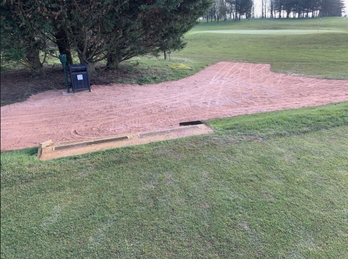 WragBarnProShop's tweet photo. Frosty start to the morning so the @WragBarn Green Army are out in force today renovating paths on the golf course. Adding more hardcore wood chips, and changing step boards #greenkeeping #greenarmy #path #lookingafter #renovate https://t.co/xcw5Qk91uB