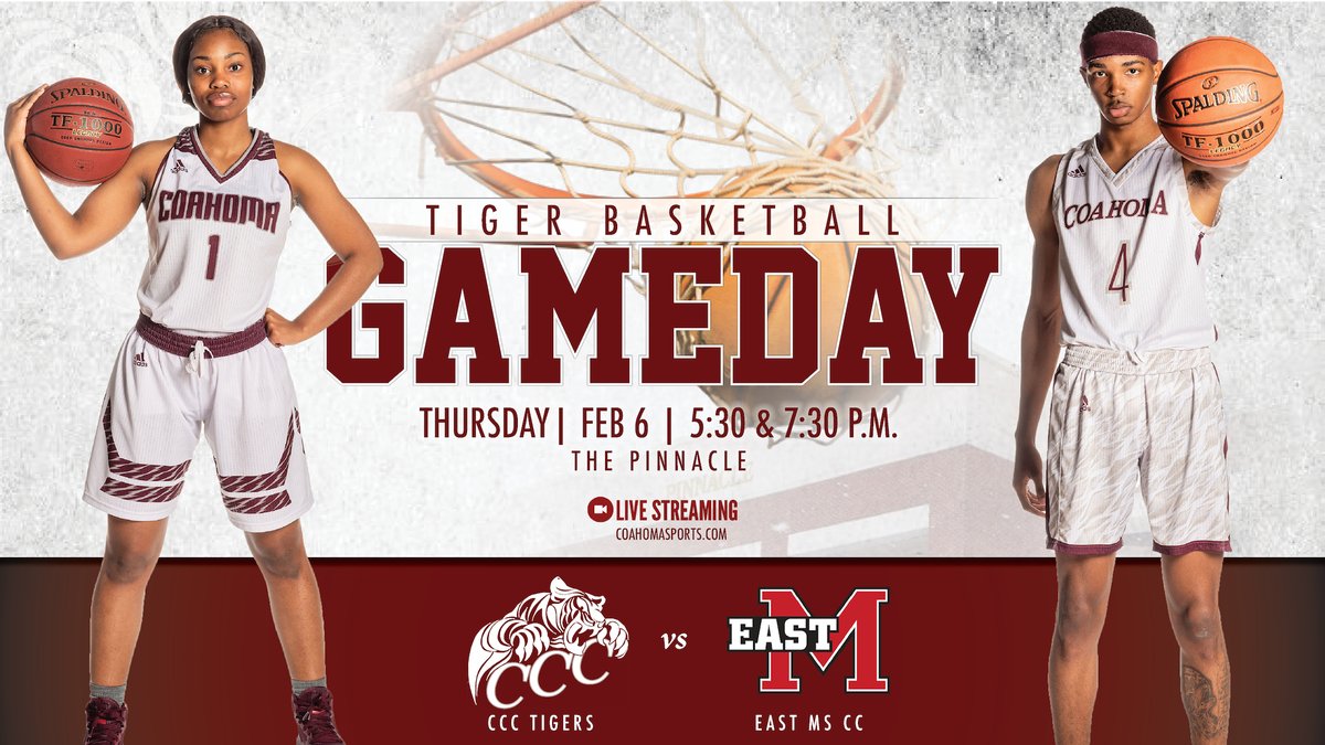 CoahomaCC's tweet photo. CCC GAME DAY: The Coahoma Tigers will conclude a four-game homestand against East Mississippi in an MACJC North matchup on Thursday, Feb. 6, 2020. The women's game tipoff is slated for 5:30 p.m. The men's game starts at 7:30 p.m. https://t.co/e6eWrX8UzB
#CCCHoops #CoahomaStrong https://t.co/mWHDu7hs4C