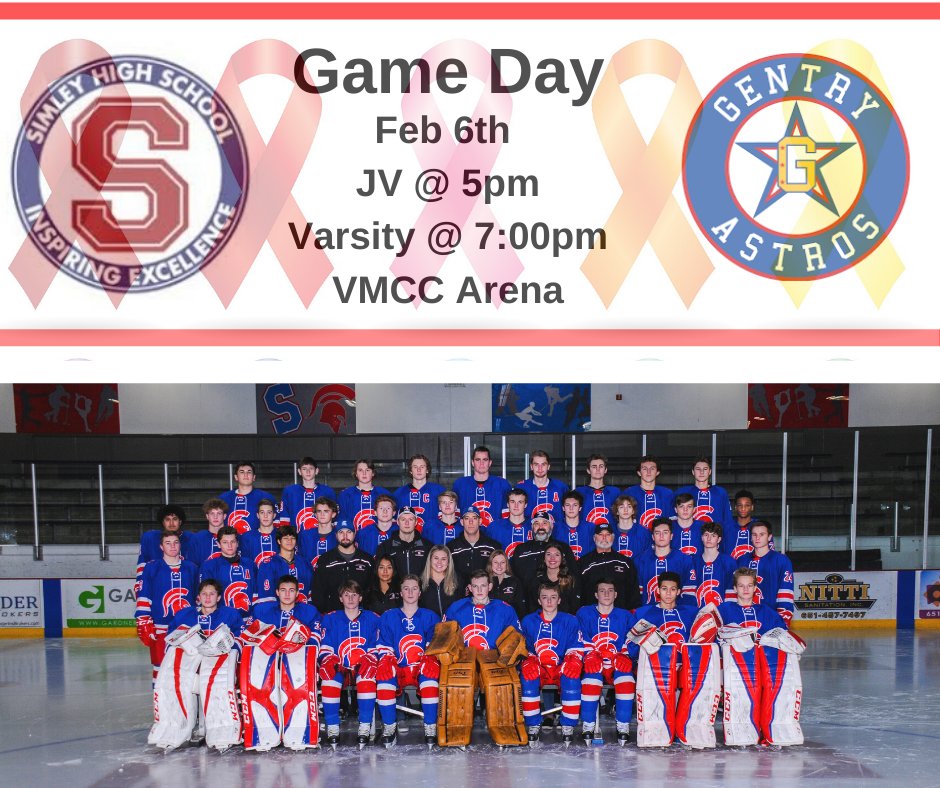 It’s GAME DAY‼️ Boys are at Home!
It's Hockey Against Cancer Night 💪🏼
🆚<a href="/GentryStars/">GentryStarsBoysHockey</a>
⏰ JV 5:00|V 7:00 PM
🏠VMCC
<a href="/FollowThePuck/">FollowThePuck 👻</a>
<a href="/YouthHockeyHub/">YHH</a>
<a href="/IGHHAHockey/">IGHHA Hockey</a>
<a href="/simgirlspuck/">Simley Spartan Girls Hockey</a>
<a href="/simleyathletics/">Simley Athletics</a>
