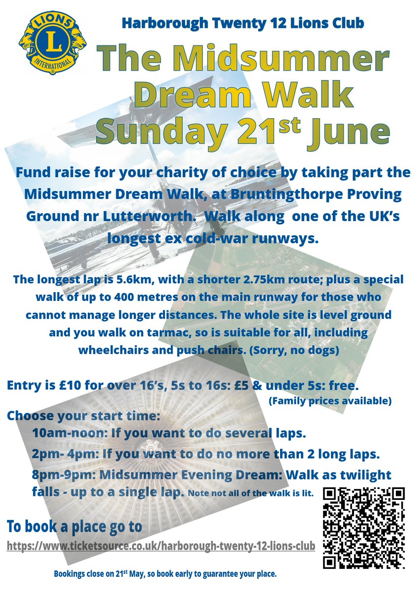 The #Harborough Twenty 12 Lions Club have organised a fundraising event, to help local charities raise funds.

A number of walks will be held at Bruntingthorpe. If you'd like to take part, please visit the following website for further information: ticketsource.co.uk/harborough-twe…
