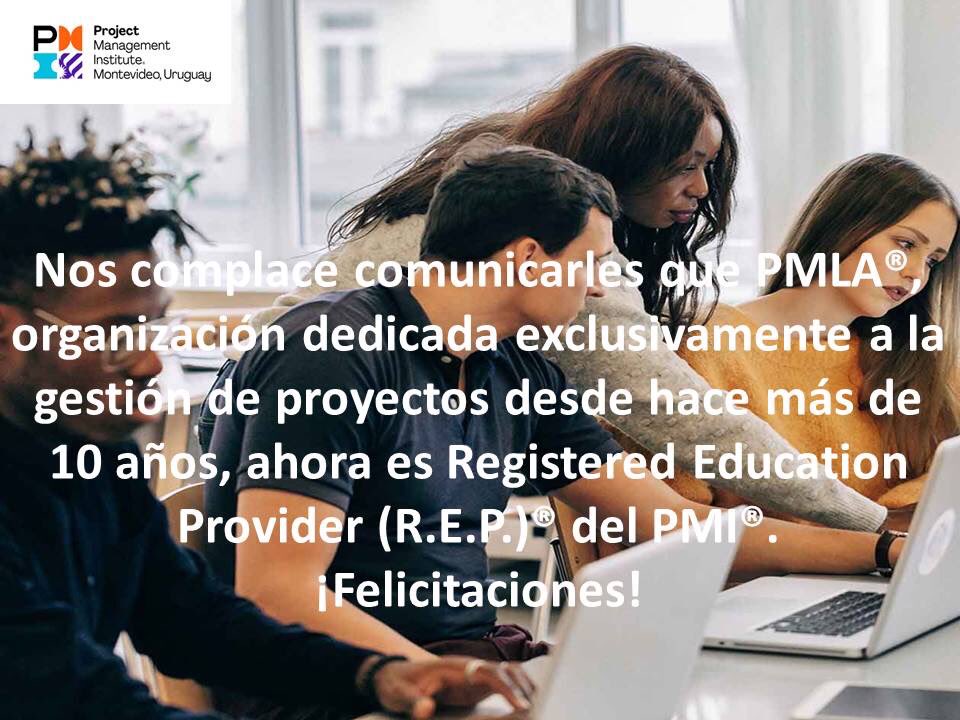 PMIMontevideo's tweet photo. Nos complace comunicarles que PMLA®, organización dedicada exclusivamente a la gestión de proyectos desde hace más de 10 años, ahora es Registered Education Provider (R.E.P.)® del PMI®. ¡Felicitaciones!
#pmi #pmimontevideo #pmla #rep #registerededucationprovider https://t.co/35oM5KaBxd