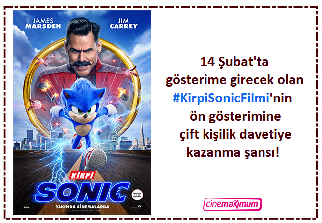 boxofficeturkey's tweet photo. Jim Carrey'li #KirpiSonicFilmi, 14 Şubat'ta sinemalarda! Filmin 13 Şubat günü İstanbul'da yapılacak ön gösterimine davetiye kazanma fırsatı ise Box Office Türkiye’de! Bu tweeti RT'leyenler arasından 5 kişi, çift kişilik ön gösterim davetiyesi kazanma fırsatı yakalayacak. https://t.co/B9zfkMB80l
