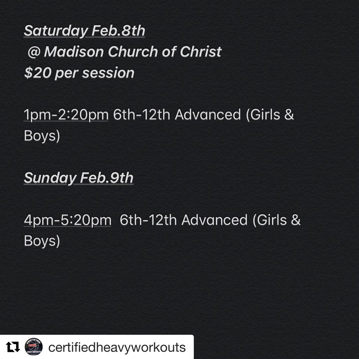 CertifiedHeavy's tweet photo. Back in the lab this weekend &amp; now we have added Sundays!!!!! #CertifiedHeavyWorkouts🏀 #PrivateOneonOneComingSoon https://t.co/09bLZe9kEX