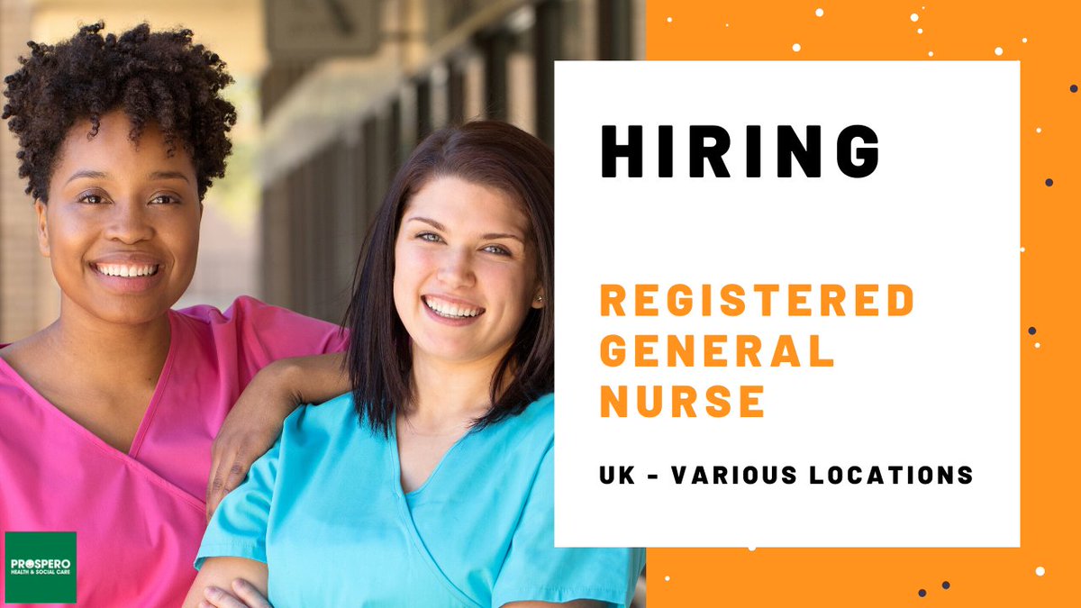Are you a qualified and experienced Registered Nurse currently on a job hunt? - Our team definitely wants to hear from you. 
Email your updated CV to info@prosperohealthandsocial.com or give us a call on +44 (0)20 3319 3619.