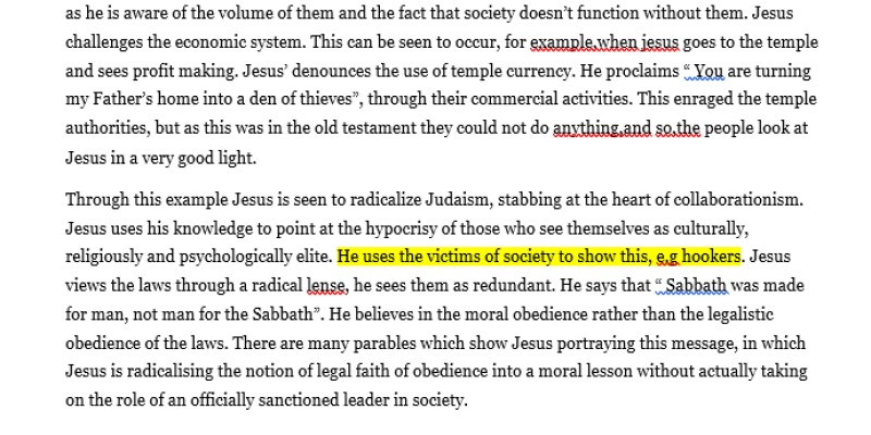 Jeggit's tweet photo. Marking first year Biblical Studies essays. This student isn't wrong, it's just the language. Something's not right in the word choice. #JesusLOL https://t.co/BKPqSiDRQQ