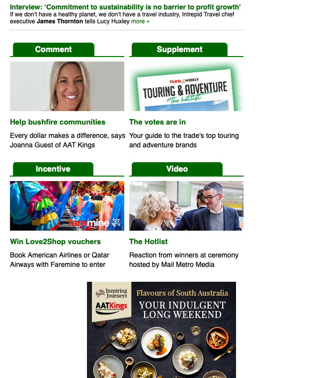 A busy newsletter today with articles about @SagaTradeTeam @CLIAUK <a href="/Intrepid_Travel/">Intrepid Travel</a> <a href="/travelTTC/">The Travel Corporation</a> @AKTravel_UK <a href="/TrafalgarTrade/">TrafalgarTribe_TradeUK</a> <a href="/TitanagentsUK/">Titan Agency Sales</a> <a href="/JustYouTrade/">JustYouTrade</a> <a href="/TreadRightOrg/">The TreadRight Foundation</a> <a href="/ColletteTravel/">Collette</a> <a href="/Regent_Holidays/">Regent Holidays</a> &amp; <a href="/uk_aat/">AATKingsUK</a> 
To subscribe to our newsletters, click here:
travelweekly.co.uk/static/subscri…