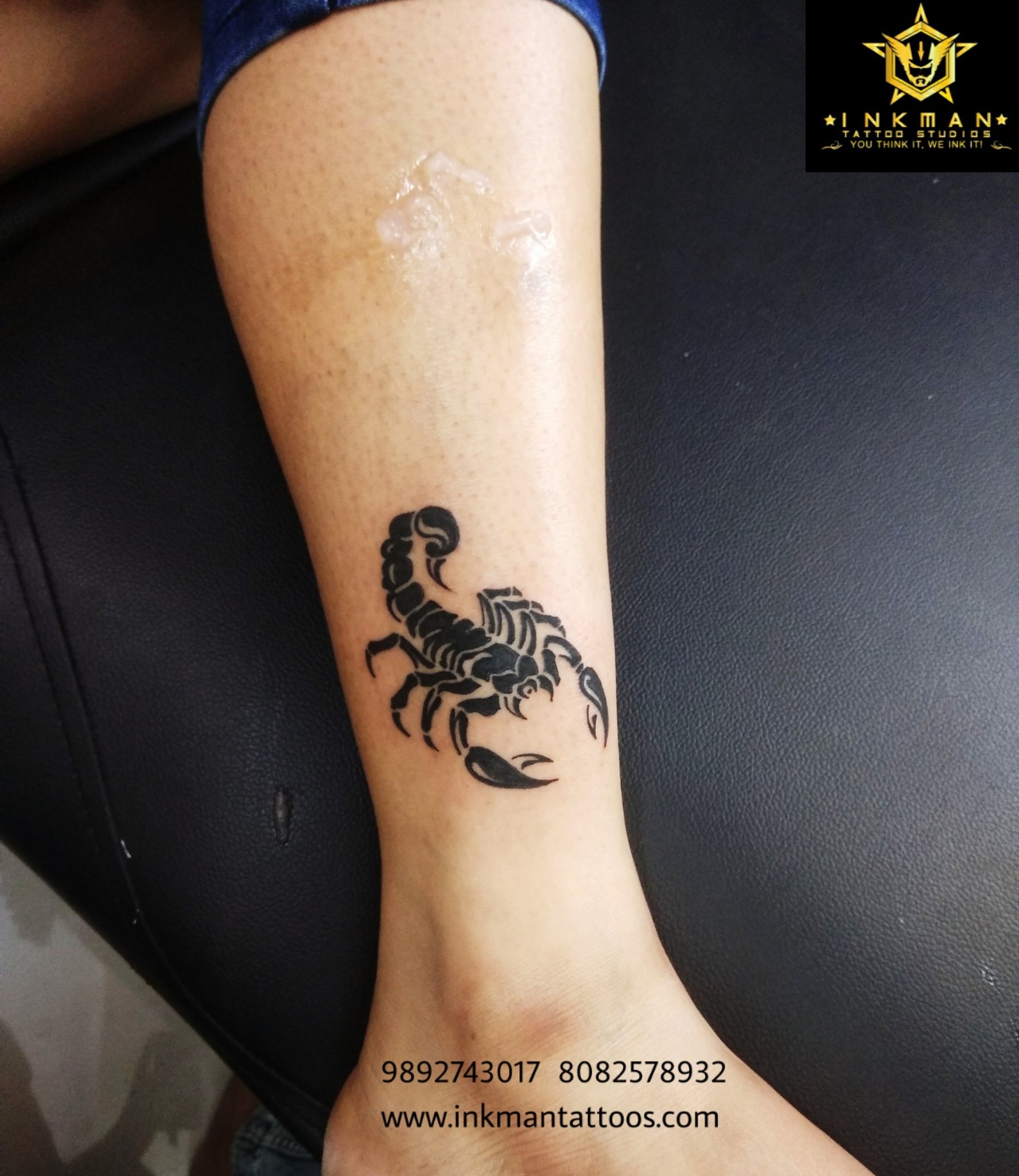 Scorpion tattoo located on the inner forearm, done in