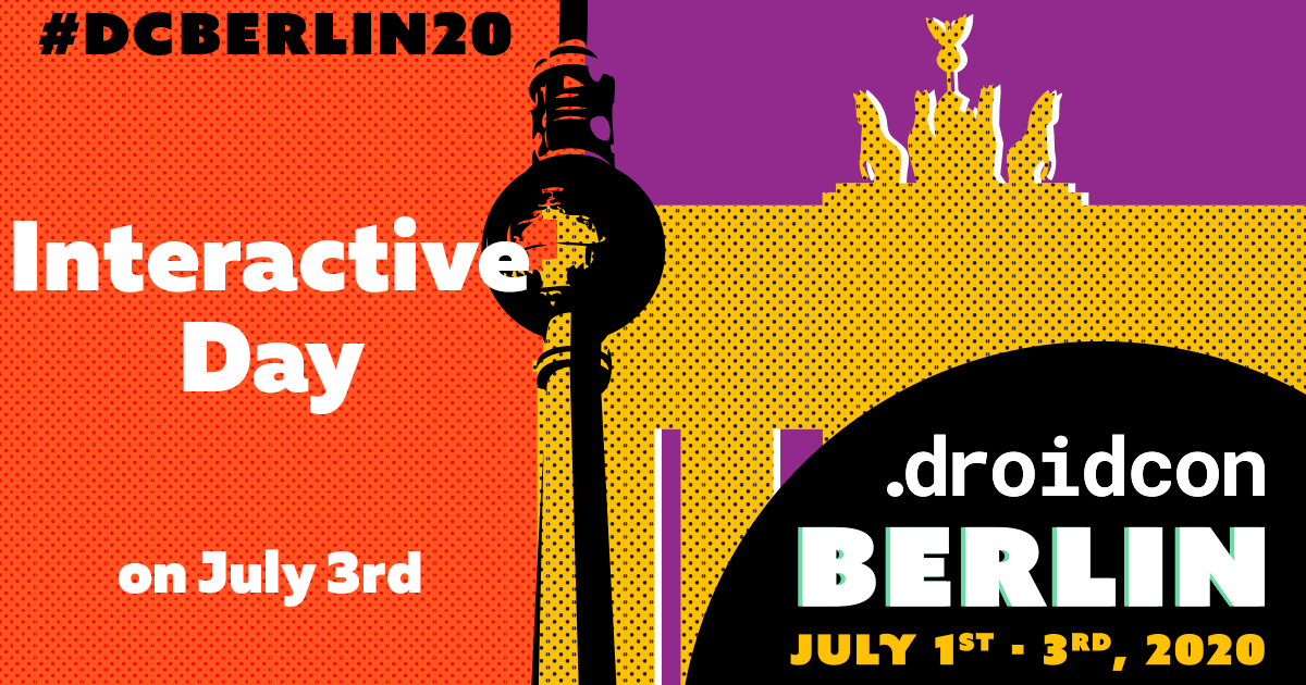 droidconBerlin's tweet photo. The #InteractiveDay has been a part of @droidcon Berlin for many years.
This year we're changing things up a bit and are moving the #InteractiveDay from the first to the last day of #DCBERLIN20.
Learn everything about the #InteractiveDay right here: https://t.co/9IUfFLwzsa https://t.co/7Oba9loyJE