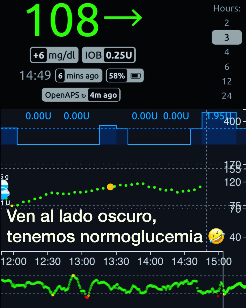 republikadiabet's tweet image. Ven al lado oscuro, donde hay normoglucemia 🤣😂🤣#wearenotwaiting #noestamosesperando #openaps #androidaps #diabetesp #diabetes #loop #diabetestype1