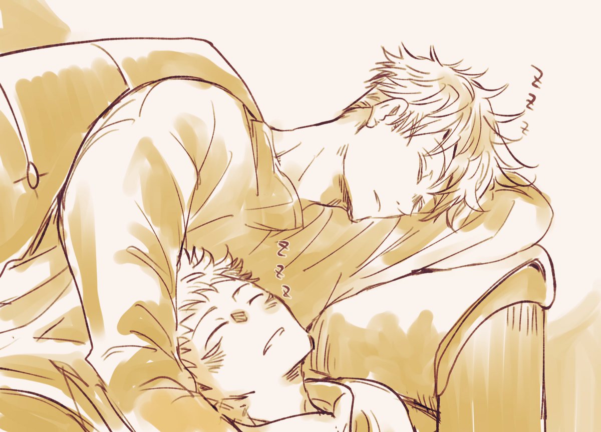 itadori yuuji multiple boys 2boys male focus sleeping couch short hair closed eyes  illustration images