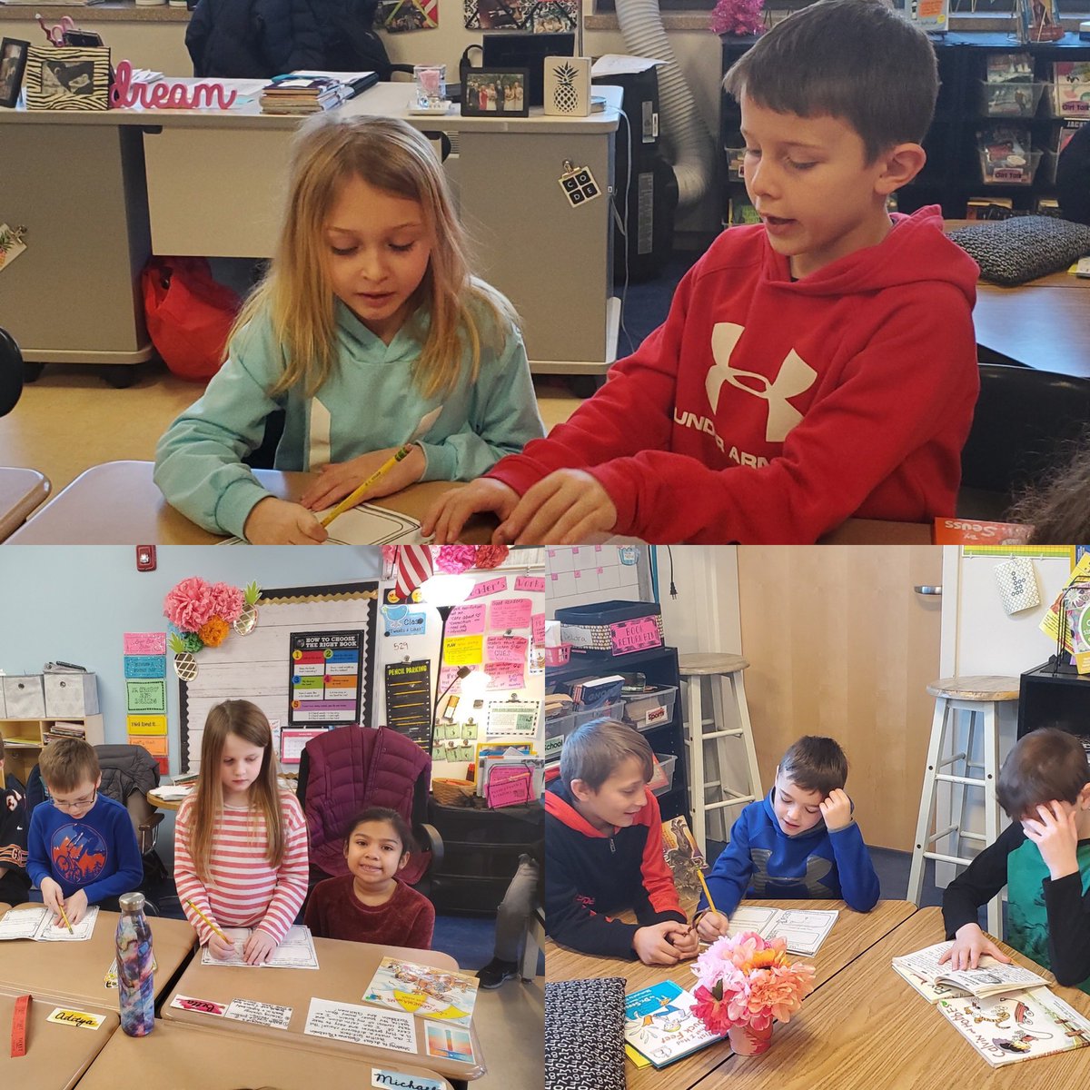 DebiMarinelli's tweet photo. So much fun working on our buddy books with our 4th grade friends! @GBSGr1 @GoldenBrookWSD @Mrs_deLara #firstgradefamily https://t.co/143YuW6Ec6