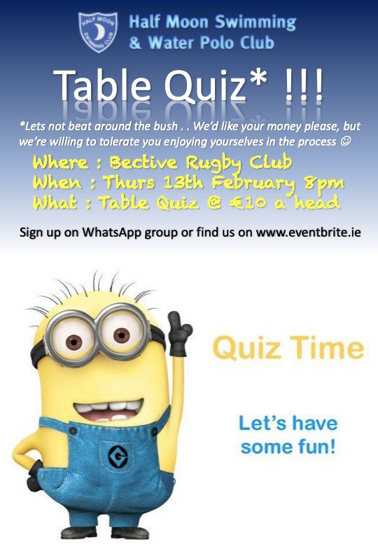 ***@HalfMoonSWPC Juniors Fund Raiser*** Bective RFC, Donnybrook, Thursday 13th Feb, at 8pm. €10 per person, spot prizes, funds to a great cause eventbrite.com/e/half-moon-ta…