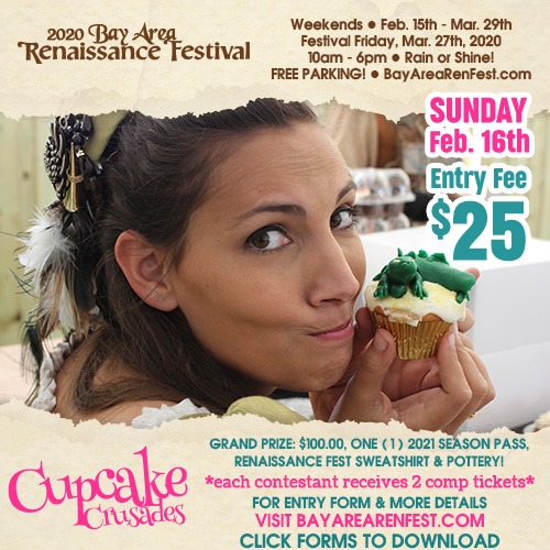BayAreaRenFest's tweet photo. Sign up for Cupcake Crusades. Create delicious cupcakes for a chance to with the $100 Grand Prize.

All entries also receive tickets to the Festival! https://t.co/ucpkgmpWUJ…

#yummychallenge #showmethecake
#cakestar https://t.co/eM3N8TyP6Q