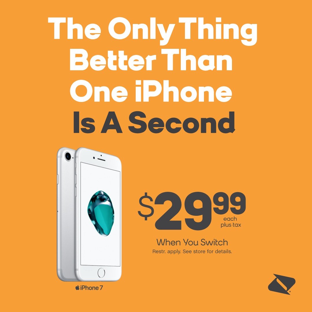 TriangleWireles's tweet image. Get two iPhone 7s (32GB) for just $29.99ea + tax when you switch! 📲 1st iPhone req. port-in from eligible carrier; 2nd iPhone avail. for new/existing customers. In-store only. Add’t terms &amp;amp; restrictions apply. Ends 4/2.