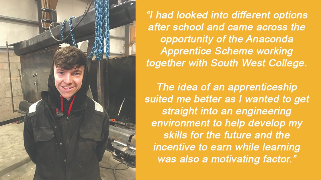 Anacondani's tweet photo. The last of our apprentices in which we would like you all to meet is Dylan, one of our welding apprentices.
We asked Dylan what was his reasoning for opting to go with an apprenticeship and this is what he had to say.
#AnacondaApprentices #DevelopingOurCommunity https://t.co/ihgXY4QeJD