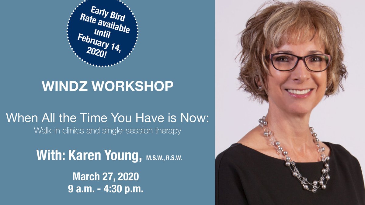 Only one week left to register for Karen’s March workshop to get the Early Bird Rate! Visit rockevents.ca/event/workshop… to sign up today!
#WindzInstitute #narrativetherapy #mentalhealth #marchworkshop #walkinclinics #singlesessiontherapy #karenyoung