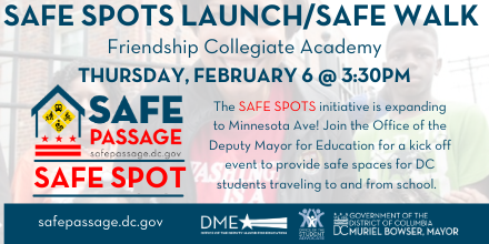 DMEforDC's tweet photo. 📢The Safe Spots program is expanding to Minnesota Ave!

Join students and staff from @FriendshipPCS on a Safe Walk today at 3:30pm to support the launch. #FairShot #SafePassageDC #ItTakesAVillage https://t.co/MkiuL7oB9m