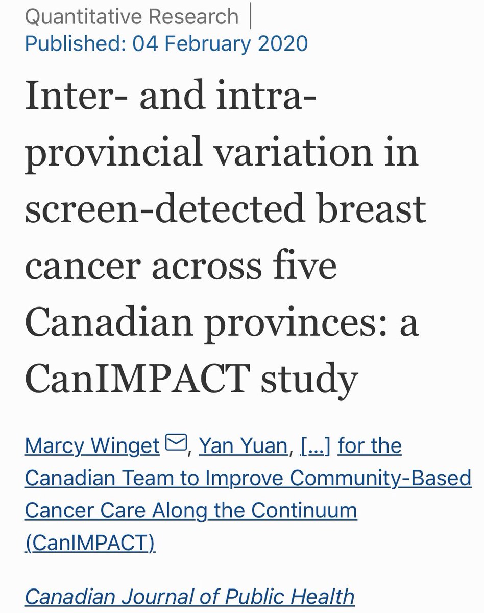 CanIMPACT_Study's tweet photo. On #WorldCancerDay Winget &amp; colleagues published a new paper in @CJPH_RCSP on #breastcancer screen-detection. Learn more: https://t.co/k6z28NpLCK https://t.co/TBjklppPsG