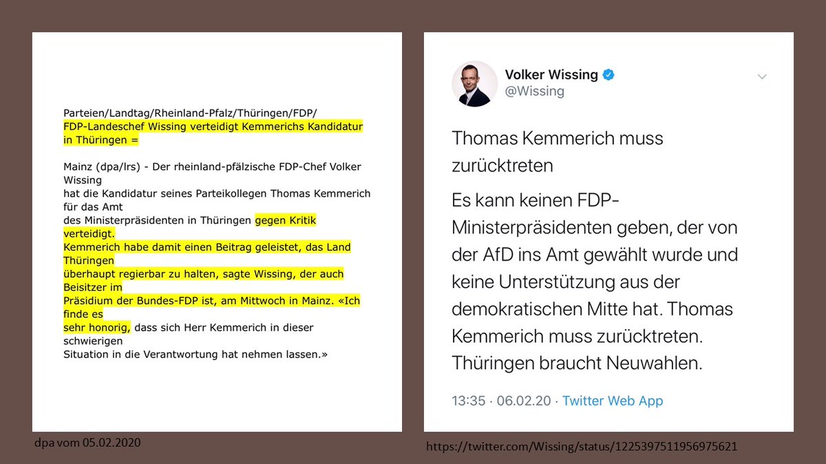 Zur Kehrtwende der FDP
Julia Klöckner: "Herr Kemmerich hätte sich gestern erst gar nicht zur Wahl stellen dürfen."
Gerd Schreiner: Volker Wissing wie "ein Fähnchen im Wind". 
cdurlp.de/artikel/cdu-rh…