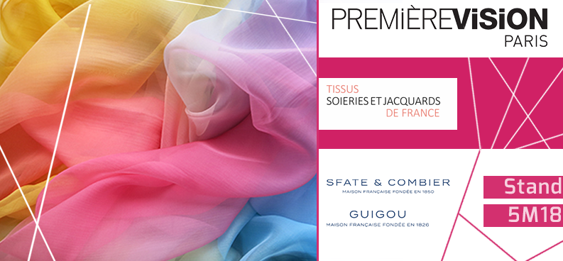 #SfateetCombier / #Guigou, créateurs de jersey, tissus légers et mousselines de soie haut de gamme destinés au prêt-à-porter de luxe  sera présent sur <a href="/PremiereVision/">Première Vision</a> , stand 5M18.