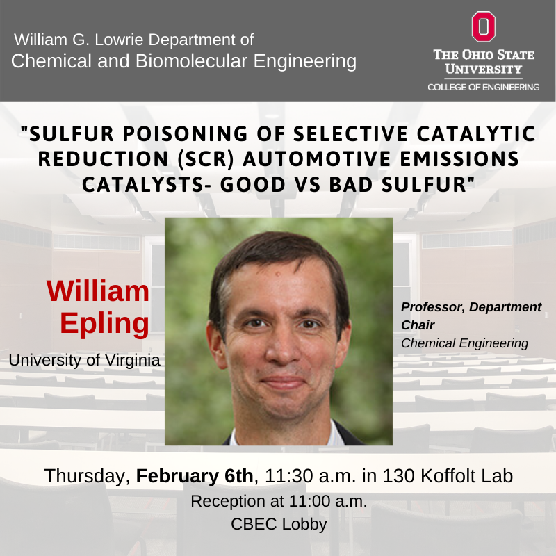 OhioState-CBE (@ohiostatecbe) on Twitter photo We are excited to host Professor Bill Epling <a href="/uvachechair/">Bill Epling</a> as our seminar speaker today! 🍪and ☕️ start at 11:00 am in the CBEC Lobby and the seminar is at 11:30 in room 130. See you there! We are excited to host Professor Bill Epling <a href="/uvachechair/">Bill Epling</a> as our seminar speaker today! 🍪and ☕️ start at 11:00 am in the CBEC Lobby and the seminar is at 11:30 in room 130. See you there!
