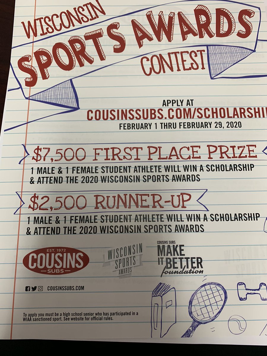 <a href="/HHSStudentSec/">Horlick Student Sec</a> Think you got why it takes to earn a Cousins Sub Scholarship? See me for more details.