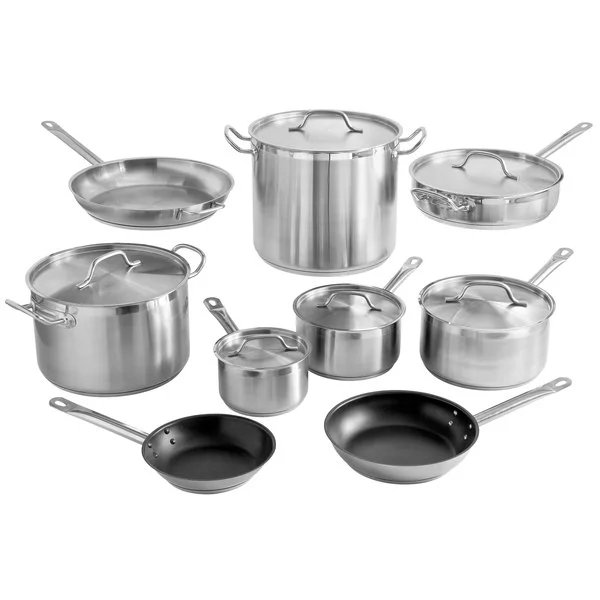 Stainless steel cookware. The stuff our mom's would buy from that alphabet brand that sounds like a political party. Unlike that brand, what you want is NO plastic anywhere on the pot or pan...if you're serious about cooking.