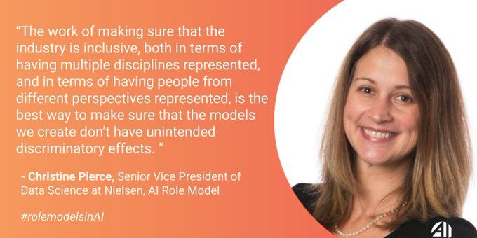 nielsen's tweet image. Check out our SVP of Data Science @CGPierce's journey into the world of artificial intelligence. Learn about her work championing diversity & inclusion in technology for a brighter future! #RoleModelsinAI #OneMediaTruth 📊
Read via @ai4allorg 👉: nlsn.co/601119iql