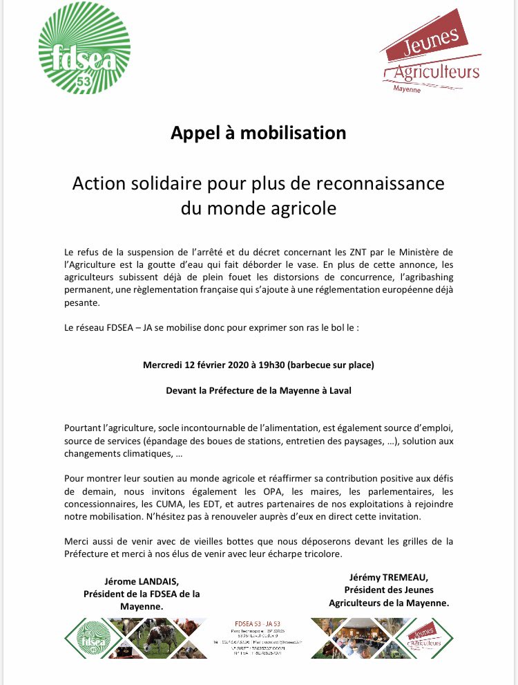 fdsea53's tweet photo. Appel à #mobilisation @fdsea53 et @JEUNESAGRI53 pour une reconnaissance du monde agricole ! #élus, #OPA, #partenaires des exploitations, montrez votre soutien ! https://t.co/JjPgRCWVXN