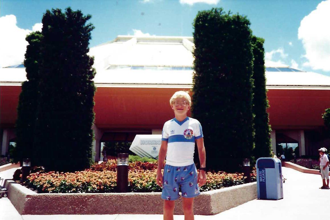 RoadtripDave's tweet photo. Really retro for Throwback Thursday - HORIZONS!! W/ dorky 12-year-old me in front of it, June 1987! Back when Epcot was still new &amp; had classic, incredible rides!
#tbt #throwbackthursday #throwback #retro #retrowdw #retrowaltdisneyworld #retroepcot #epcot #epcotcenter #horizons https://t.co/ylTLkIDSpX