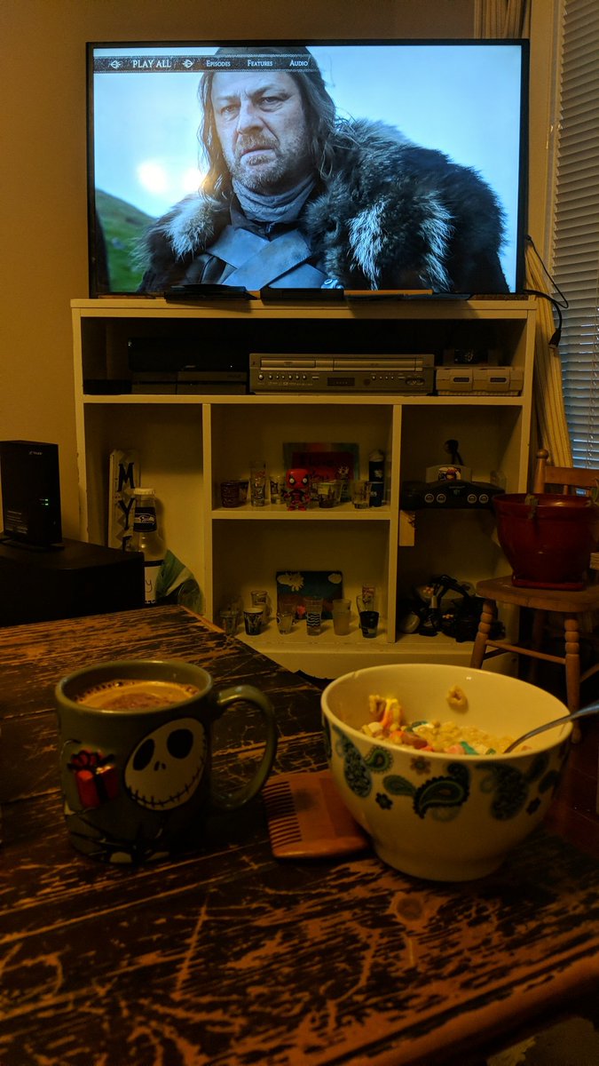 This is how you start a day. Coffee lucky charms and game of thrones. #booyah #winteriscoming #magicallydelicious #thebestpartofwakingup