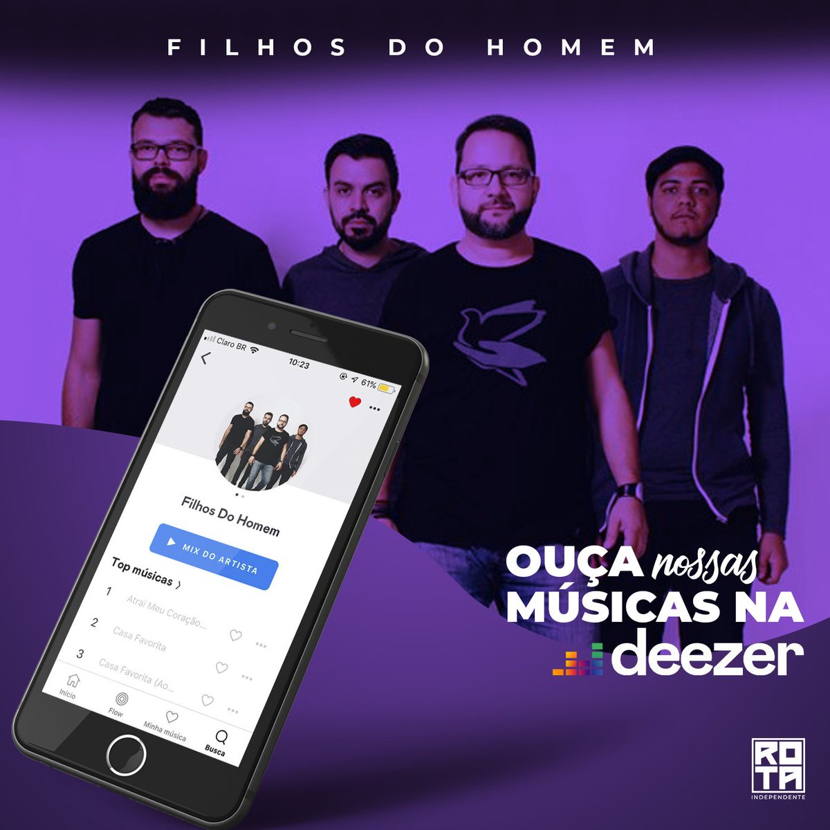 Siga a Banda <a href="/filhosdohomem/">Filhos Do Homem</a> nas plataformas digitais ! Ouça as musicas na Deezer 💜

#rotaindependente #music #plataformasdigitais #work #saopaulo #digital #somosorotaindependente #gospel #spotify #deezer #playlist