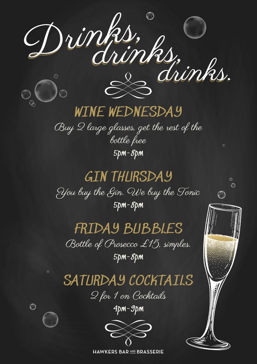Who doesn't love an excuse for a cheeky drink? We have that excuse ready and waiting for you. Come and join us at <a href="/HawkersKingston/">Hawkers Kingston</a> and take advantage of our special offers. #gin #drink #gandt #bubbles #cocktails #kingston #kingstonuponthames