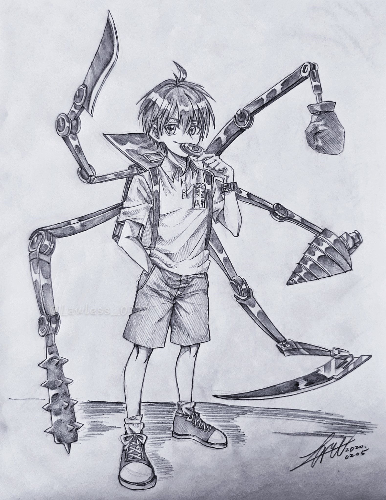 Aru アルen Twitter 一拳塗鴉 童帝也是第一次畫後面的機械畫得隨便了一點 手繪 畫畫 塗鴉 鉛筆 一拳超人 一拳超人第二季